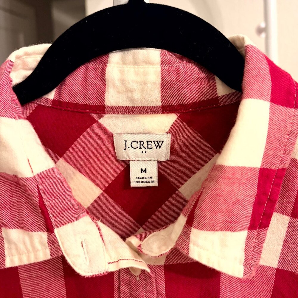 J. Crew Factory Plaid Flannel Raspberry Cream Button-Up Shirt Size M - Picture 4 of 6